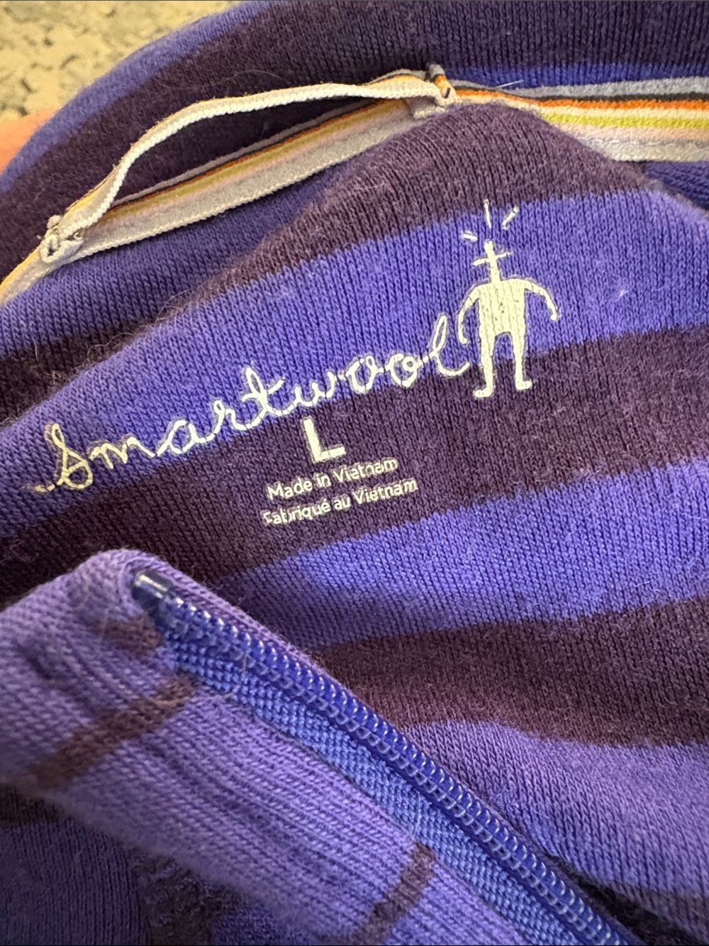 Smartwool Women's Half-Zip Striped Sweater - Royal Blue & purple merino wool - Picture 4 of 8